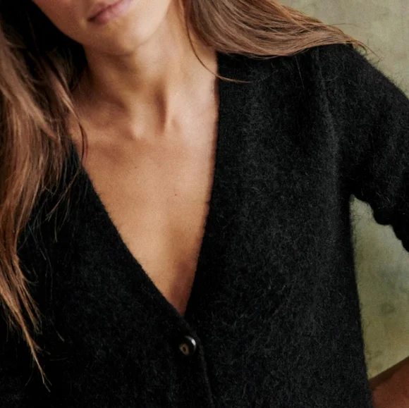 Sezane Junie Black V-Neck Button-Up Sweater Dress - Picture 2 of 11